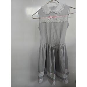 Homemade Girl's Party Dress Gray White checked Size 12-14? see measurements 80s